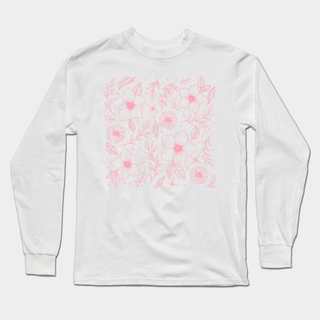 Floral Pattern - Pink Long Sleeve T-Shirt by Episodic Drawing